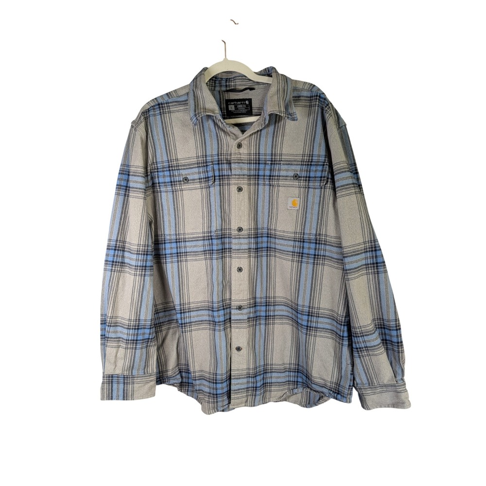 Carhartt Loose Fit Flannel Shirt Mens L Blue Grey Plaid